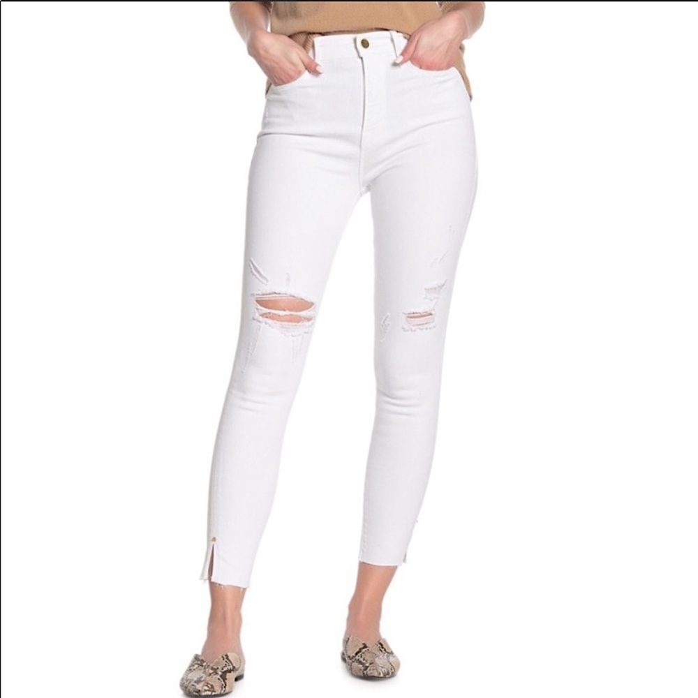 Frame Ali High Rise Cigarette Distressed White Crop Skinny Jeans Size 26